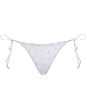 Agua Bendita Alegria Pearl-Embellished Tie-Side Bikini Bottom - White