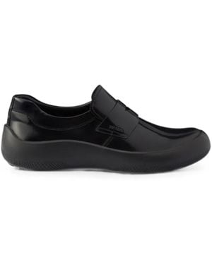 Prada Brushed Leather Loafers - Black