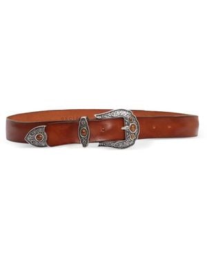 Orciani Engraved-Buckle Leather Belt - White