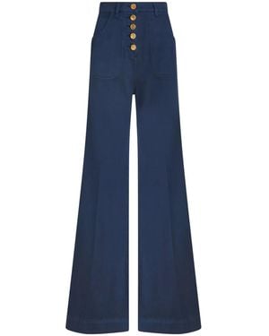 Etro Logo-Embossed Button High-Rise Flared Jeans - Blue