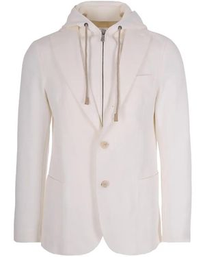 Eleventy Hooded Two-Button Jacket - White