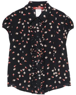 Max Mara Canale Flower-Print Ruffled Top - Black