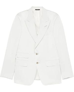 Tom Ford Shelton Peak-Lapel Single-Breasted Blazer - White
