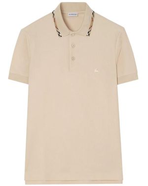 Burberry Check Trim Cotton Polo Shirt - Natural
