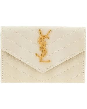 Saint Laurent Cassandre Chevron-Quilted Leather Wallet - Natural