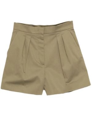 Max Mara Pleated Cotton Shorts - Natural