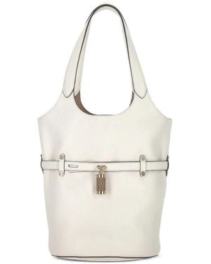 Borbonese Small Secchiello Padlock-Detail Pebbled Leather Shoulder Bag - White