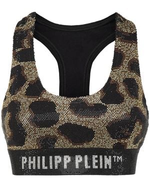 Philipp Plein Leopard-Print Cropped Top - Black