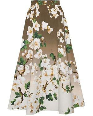 Oscar de la Renta Printed Poplin Skirt - White