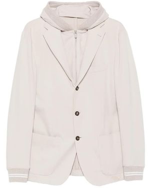 Eleventy Hooded Single-Breasted Jacket - White