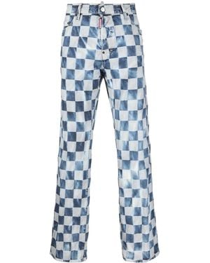 DSquared² Checkerboard Straight-Leg Jeans - Blue