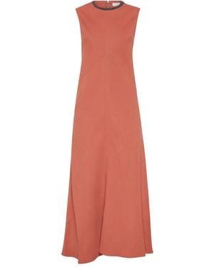 Brunello Cucinelli Bead-Embellished Twill Midi Dress - Natural
