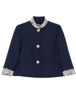 Valentino Garavani Lace-Trimmed Button-Detail Jacket - Blue