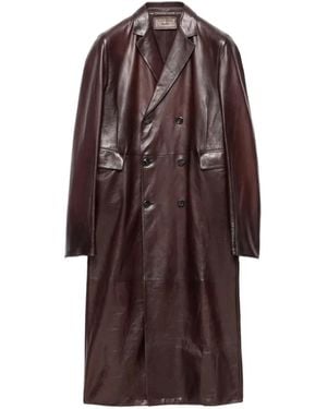 Prada Double-Breasted Nappa Leather Coat - Brown