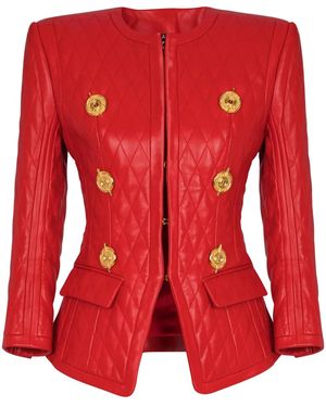 Balmain Sd To Sd 2 Pkts Lambskin Quilted Jacket - Red