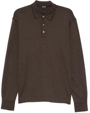 ZEGNA Long-Sleeve Polo Shirt - Brown