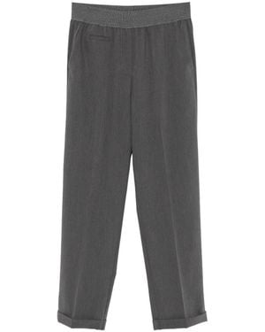 Le Tricot Perugia Elasticated-Waistband Turn-Up Pants - Gray