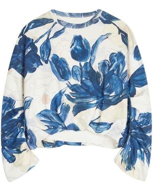 Dries Van Noten Floral-Print Cotton Sweatshirt - Blue