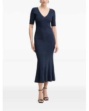 Hervé Léger Aria V-Neck Midi Dress - Blue