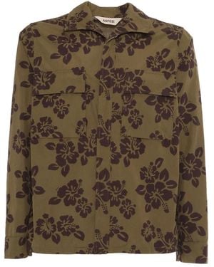 Aspesi Hibiscus-Print Cotton Shirt - Brown