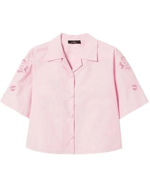 Twinset Floral-Embroidered Short-Sleeve Shirt - Pink