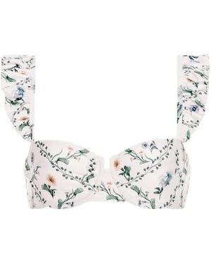 Agua Bendita Kiwi Brisa Ruffled Bikini Top - White