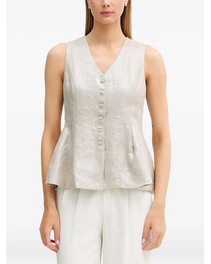 Joseph Ribkoff Metallic-Effect Peplum Top - White