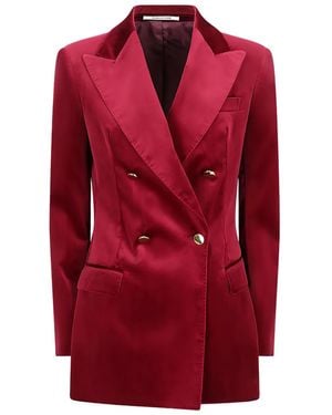 Tagliatore Velvet Double-Breasted Blazer - Red