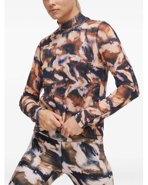 Casall Abstract-Print High-Neck T-Shirt - Grey
