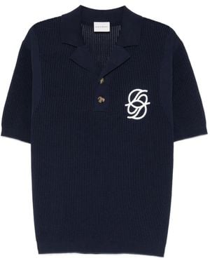 Drole de Monsieur Polo Maille Monogramme Polo Shirt - Blue