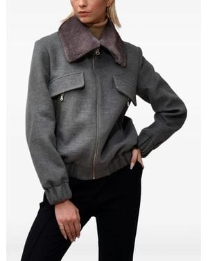 Poche Paris Faux-Fur-Collar Zip-Up Jacket - Black
