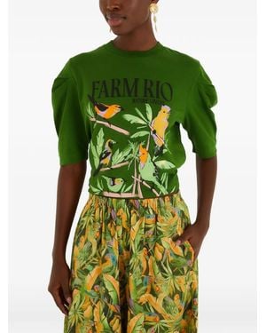 FARM Rio Puff-Sleeves Graphic-Print T-Shirt - Green