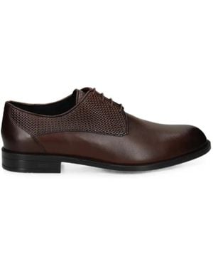 BOSS Woven-Panel Leather Shoes - Brown