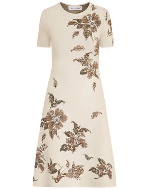 Oscar de la Renta Hibiscus Metallic Jacquard Dress - Natural