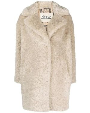 Herno Faux-Shearling Notched-Lapel Coat - Natural