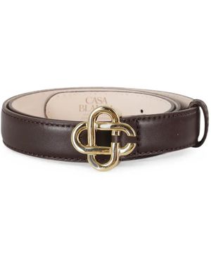 CASABLANCA Monogram Leather Buckle Belt - White