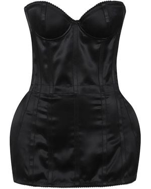 Magda Butrym Boned Satin Corset Top - Black