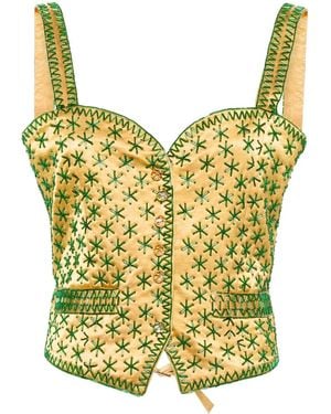 Bode Embroidered-Design Tank Top - Yellow