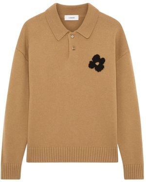 Lardini Flower-Jacquard Knitted Polo Shirt - Natural