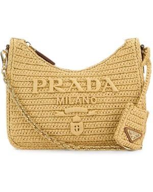 Prada Mini Re-Edition 2005 Raffia Shoulder Bag - Natural