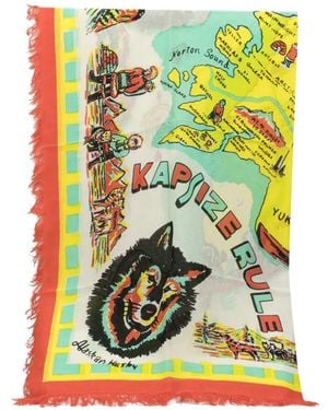 Kapital Print Frayed Scarf - White