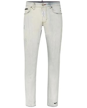 Philipp Plein Jean Droit À Effet Usé - Gris