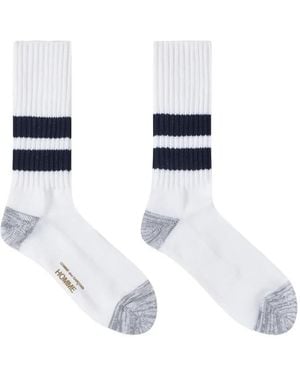 Comme des Garçons Striped-Trim Logo-Print Socks - White