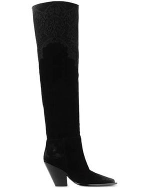 Elena Iachi Lace-Panelled Western Boots - Black