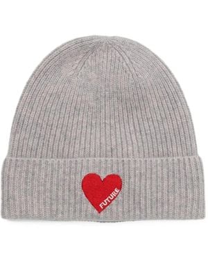 From Future Heart-Patch Ribbed Beanie Hat - Gray