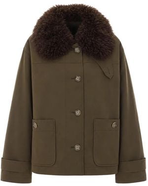 Lou Andrea Faux-Fur Collar Padded Jacket - Brown