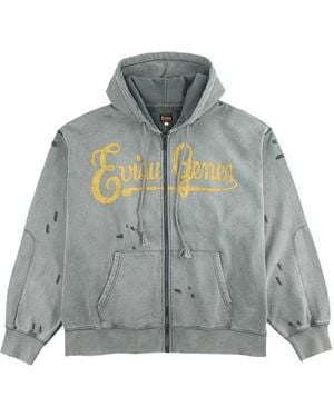 Evisu Seagull Distressed Logo-Print Hoodie - Grey