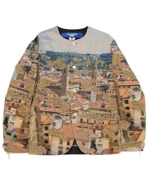 Junya Watanabe Tapestry-Print Frayed Jacket - Brown