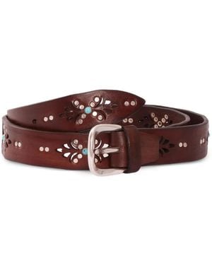 Alberto Luti Laser-Cut Studded Leather Belt - Brown