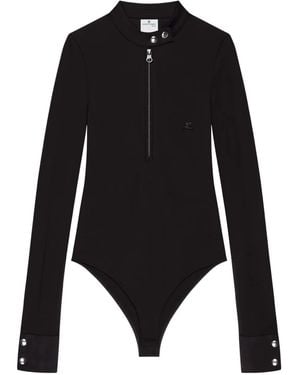 Courreges Zip-Up Long-Sleeve Bodysuit - Black